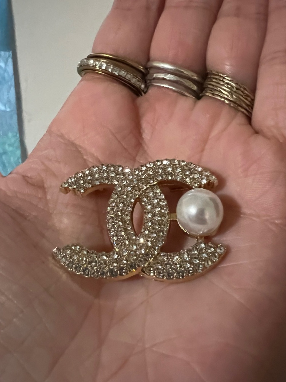 Stunning CC Gold Rhinestone pin